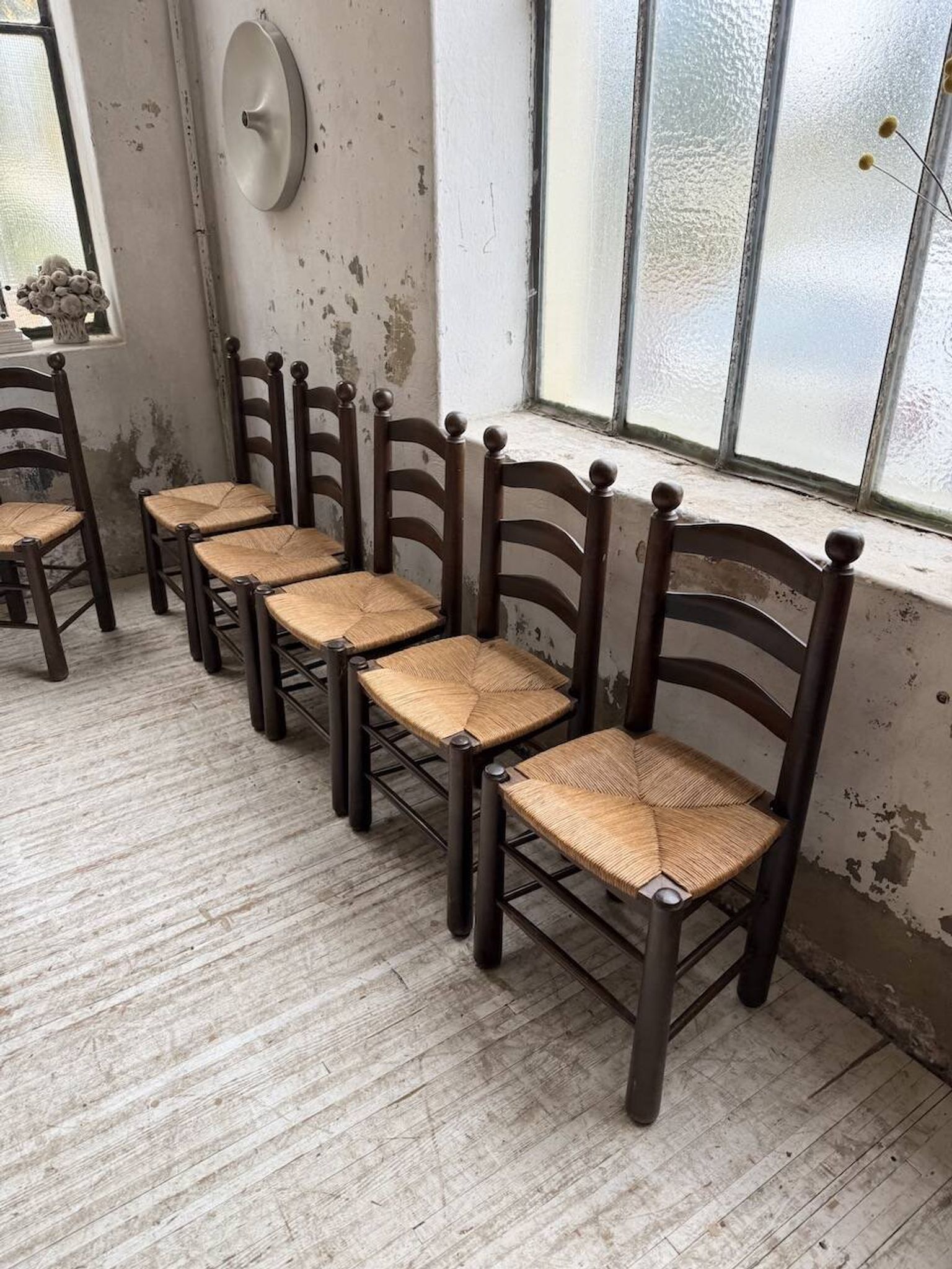 Straw chairs oak 1940s Dudouyt