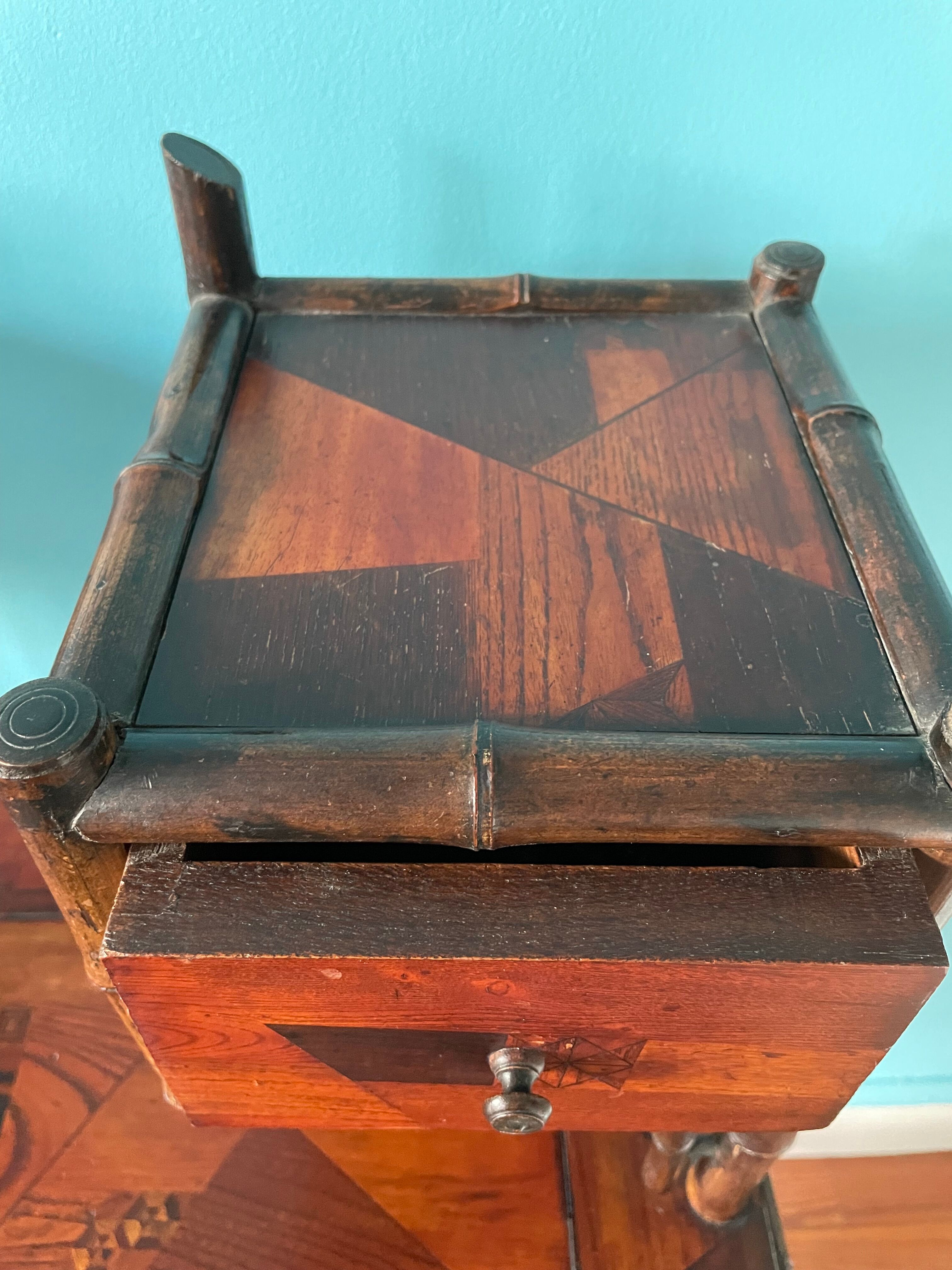 Old secretary in marquetry and bamboo