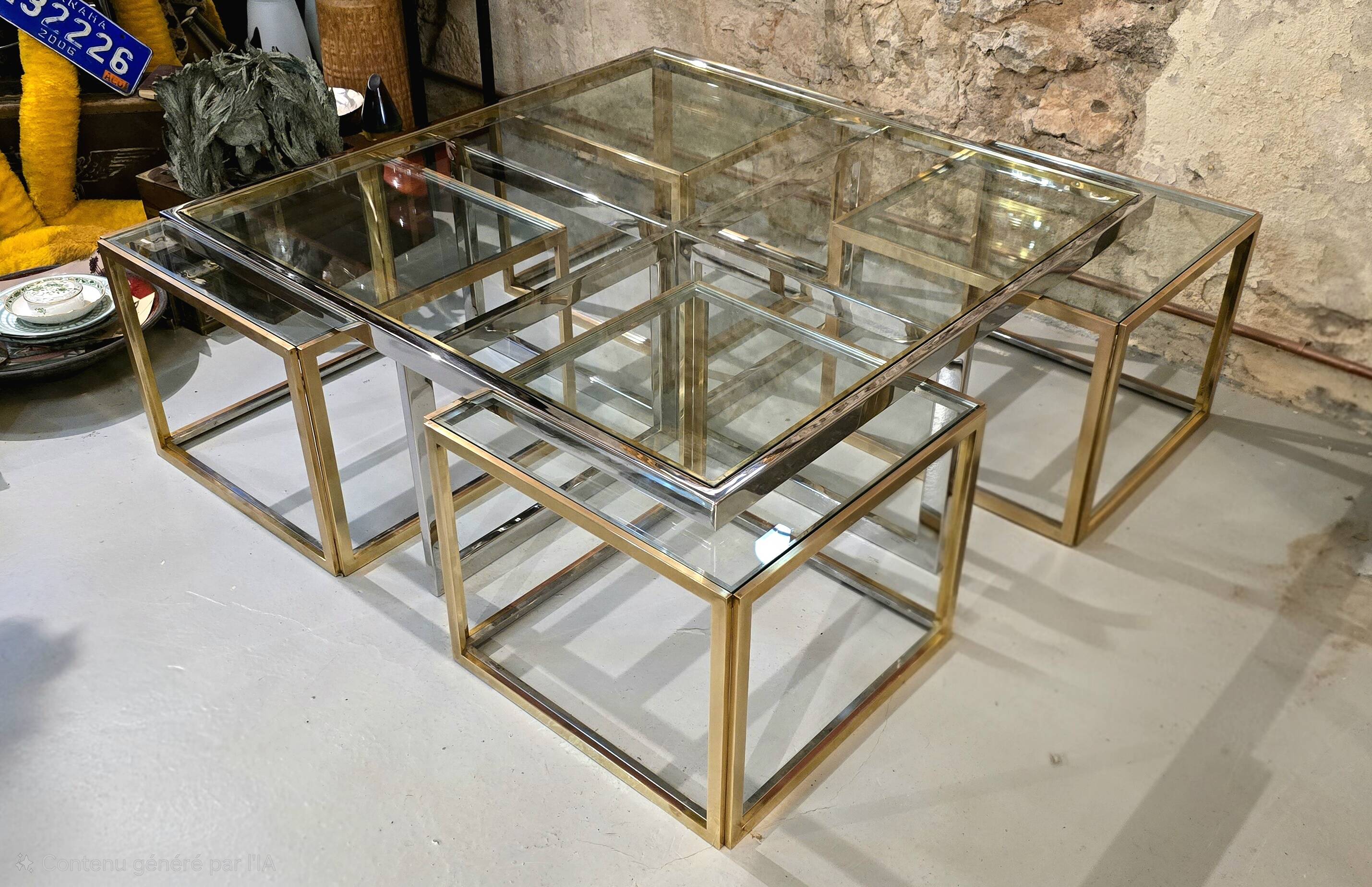Coffee table with four nesting tables, Maison Charles, France, circa 1970.