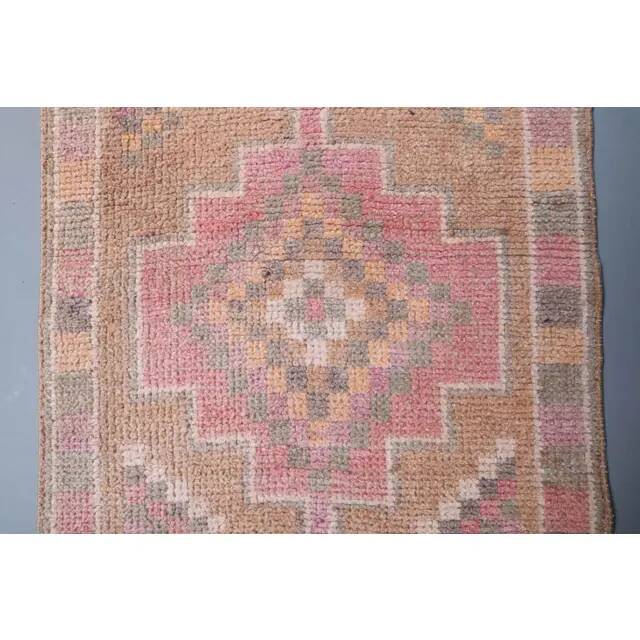 Vintage Turkish Hand-Knotted Wool Cotton Pink Runner92x335