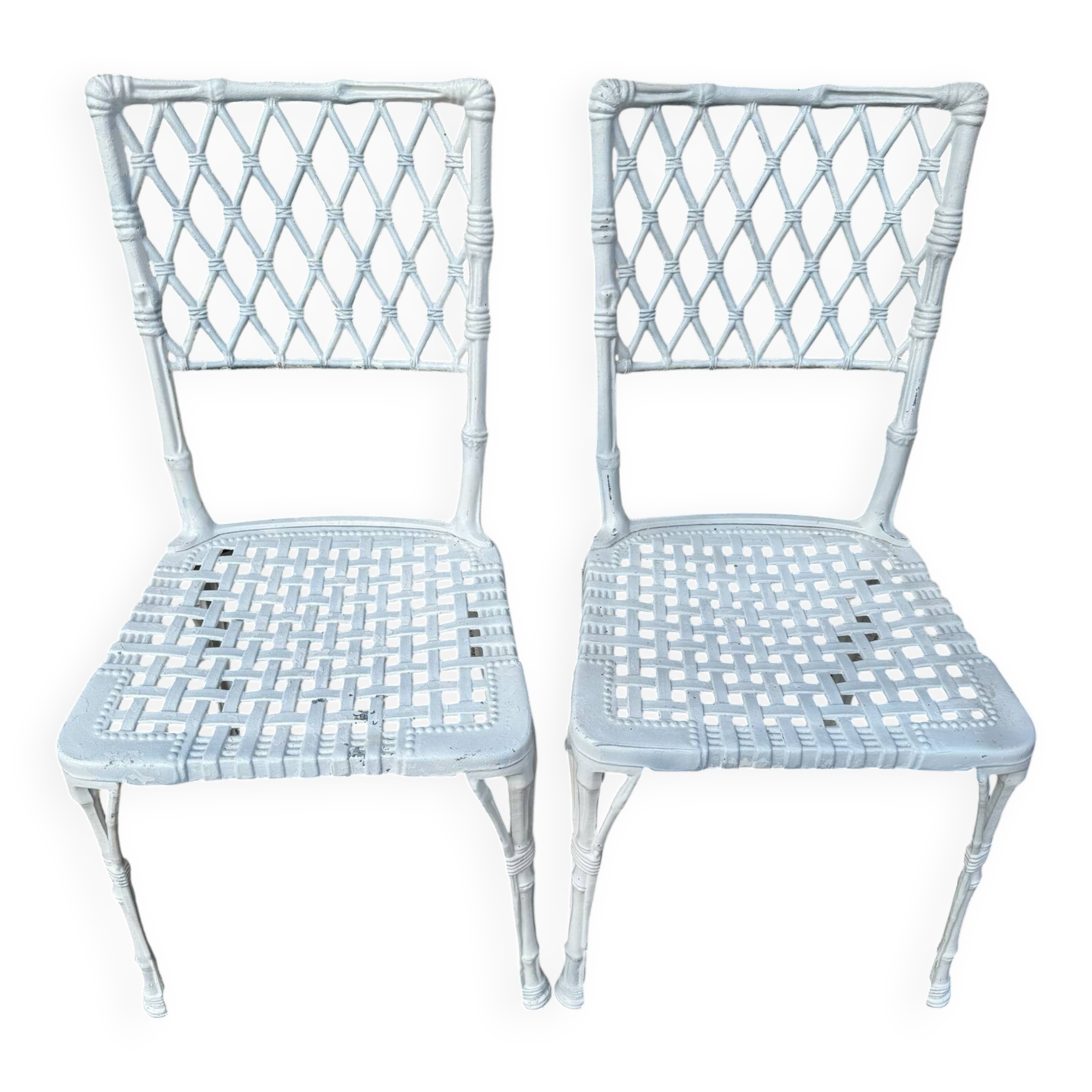 Paire de chaises en fonte d’aluminium décor bambou, Espagne 1960