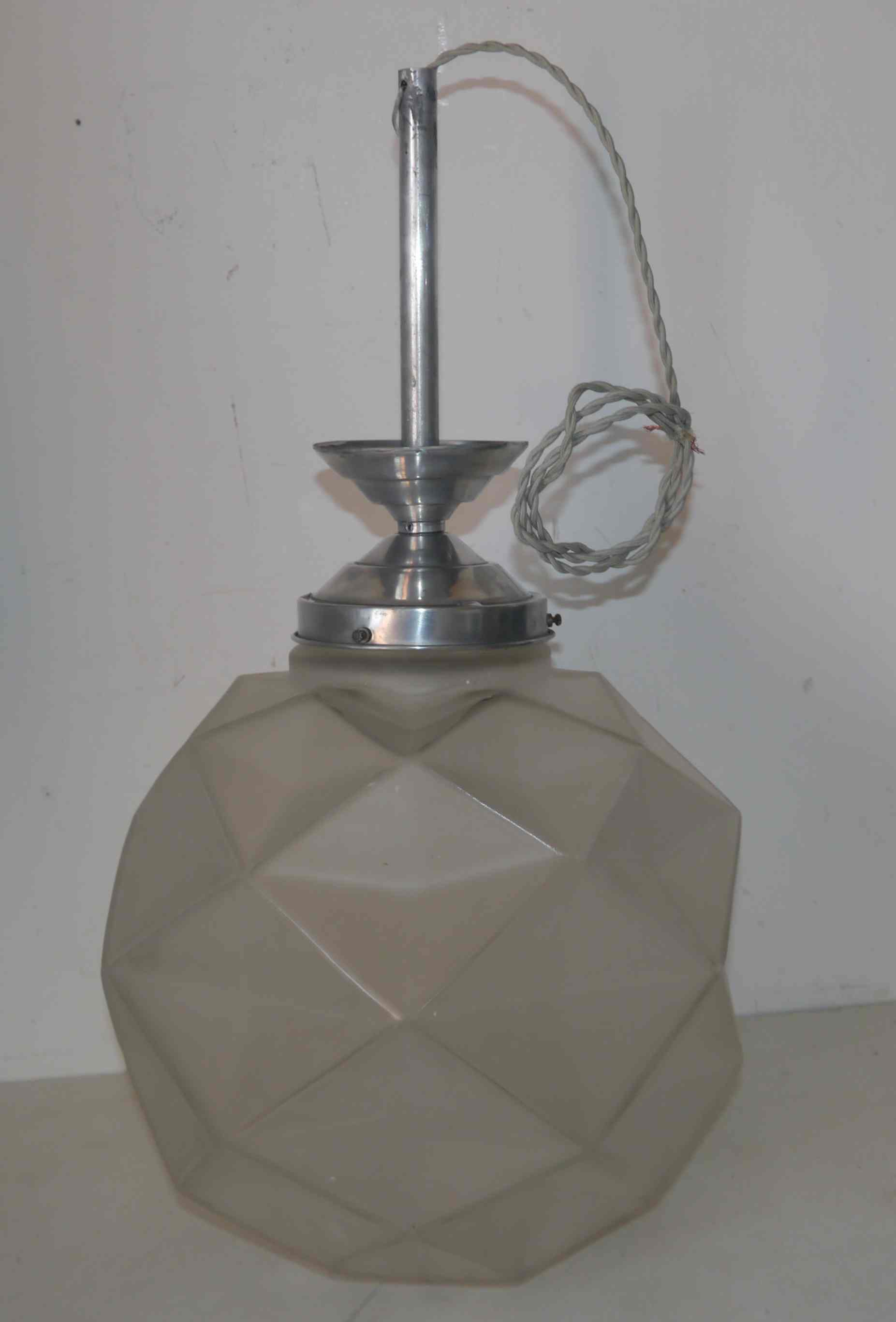 Art Deco faceted pressed glass globe pendant light
