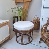 Rattan and terry fabric pouf