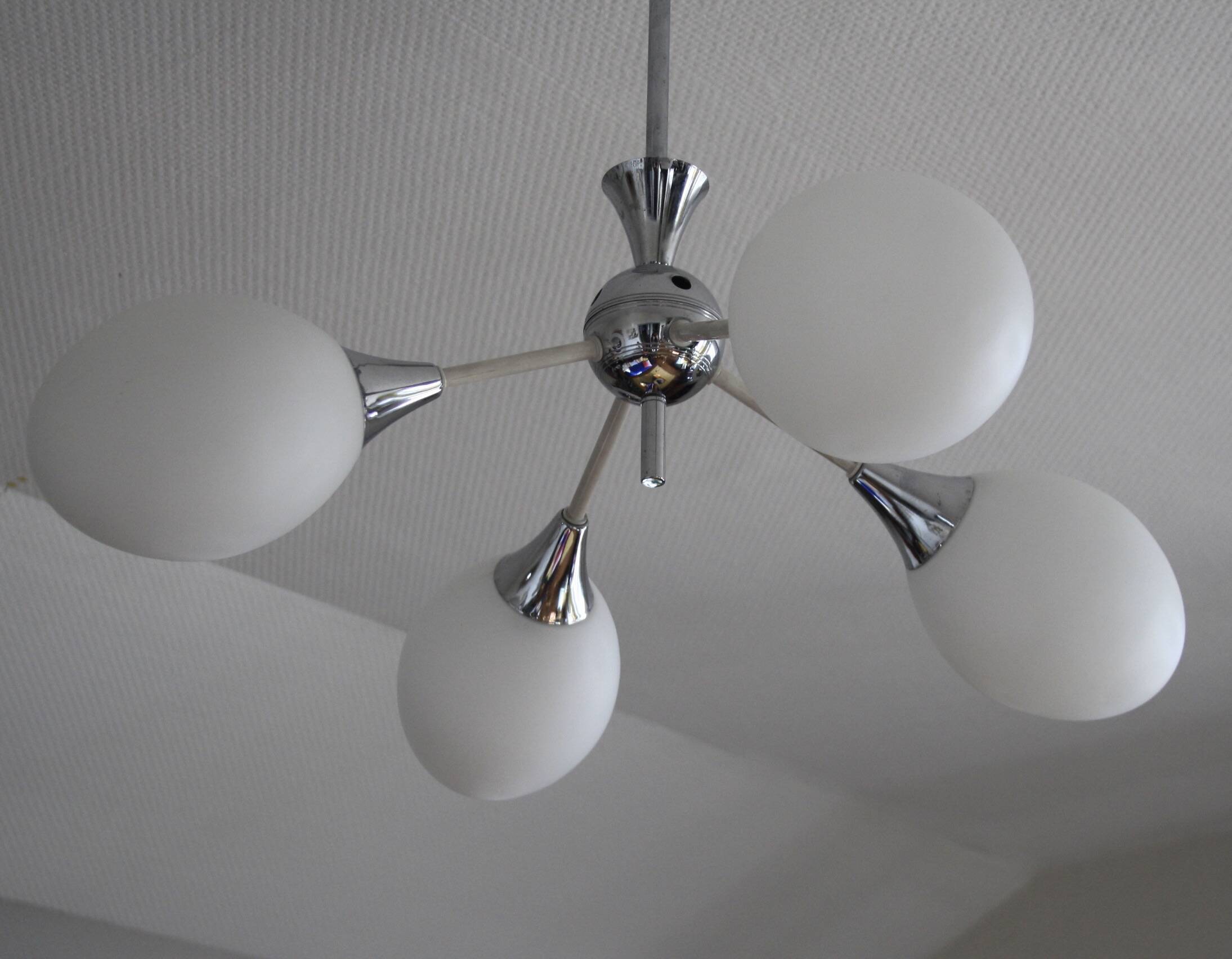 Sputnik metal & opaline chandelier