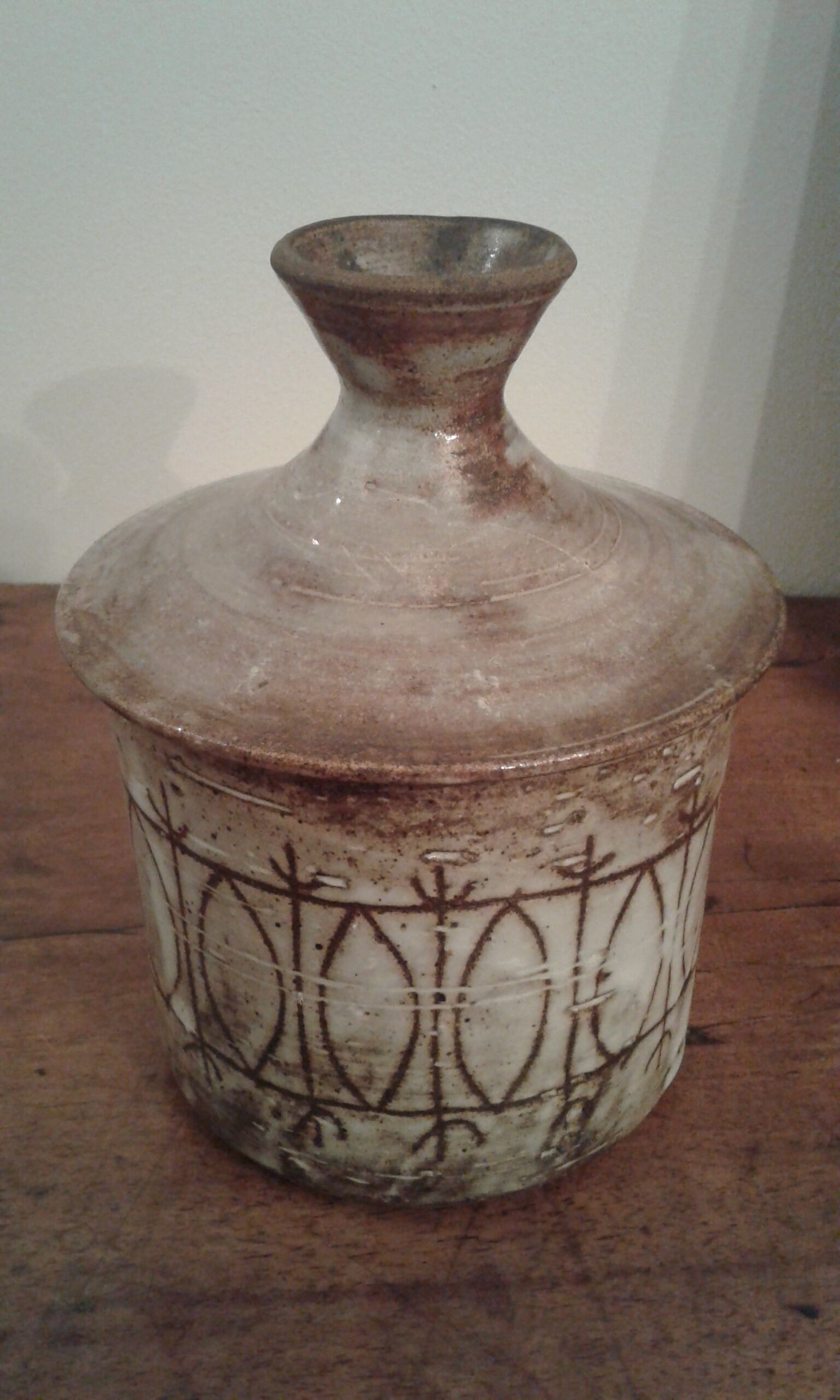 Covered ceramic pot from the atelier Dieulefit, stamped