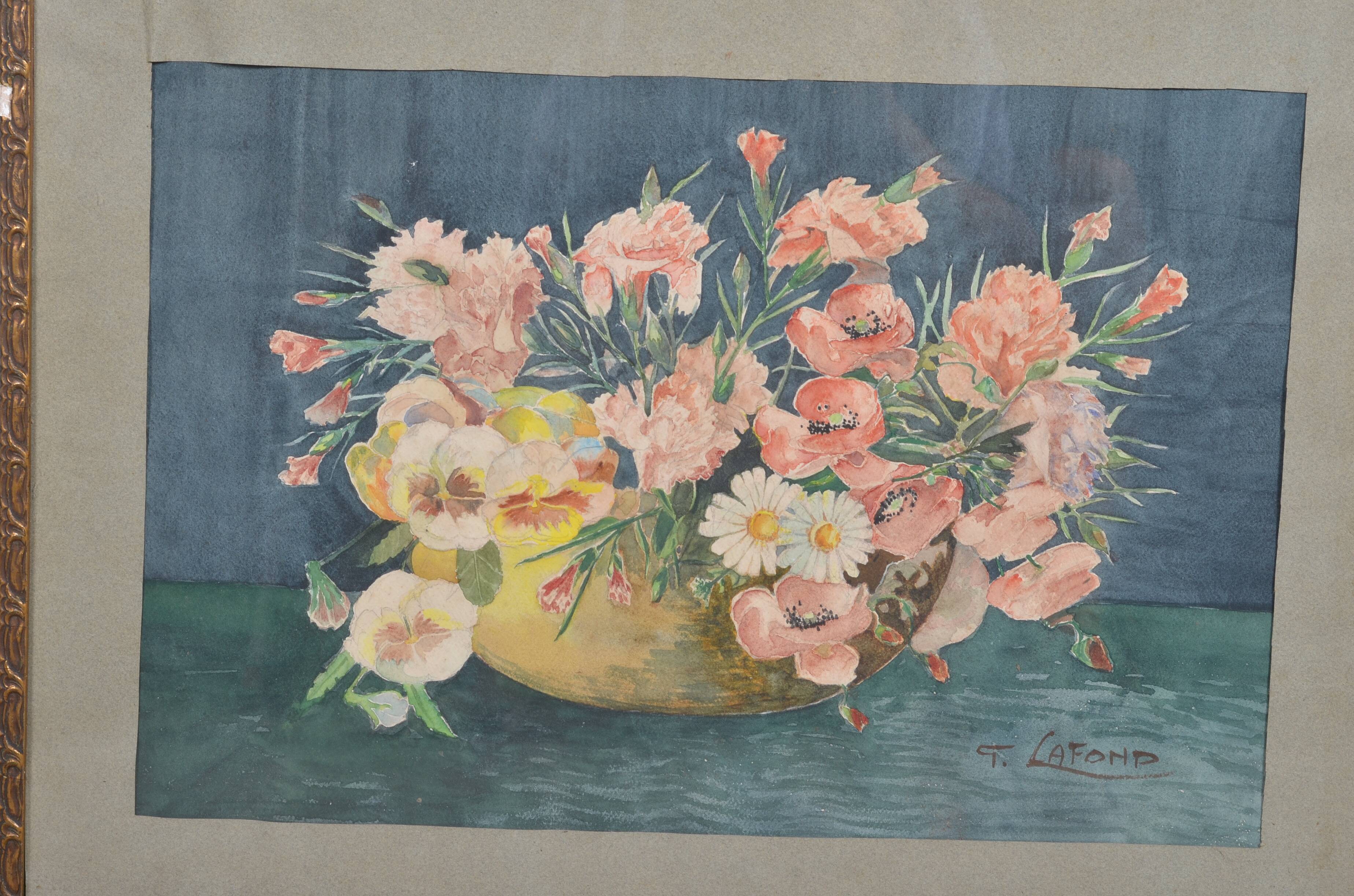 Aquarelle ancienne bouquet de fleurs