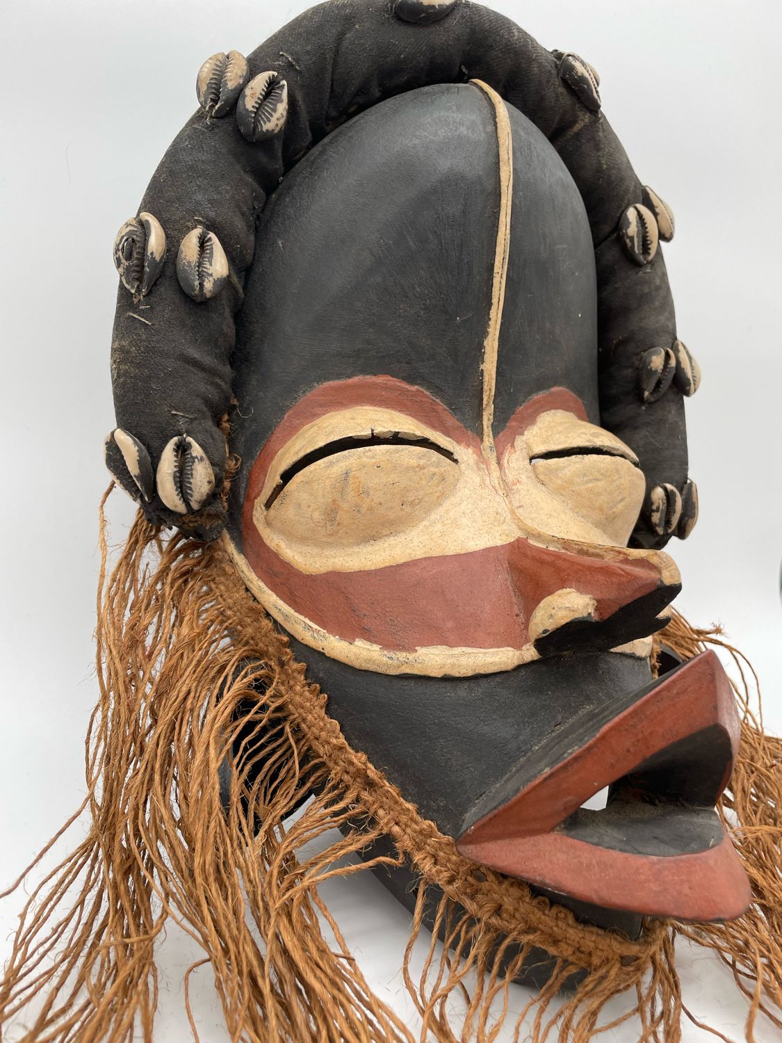 Masque Africain En Bois Décoré De Tortues, Sable Et Coquillages Cauris - 50 Cm, Fabrication Artisanale, Décoration Murale Ethnique