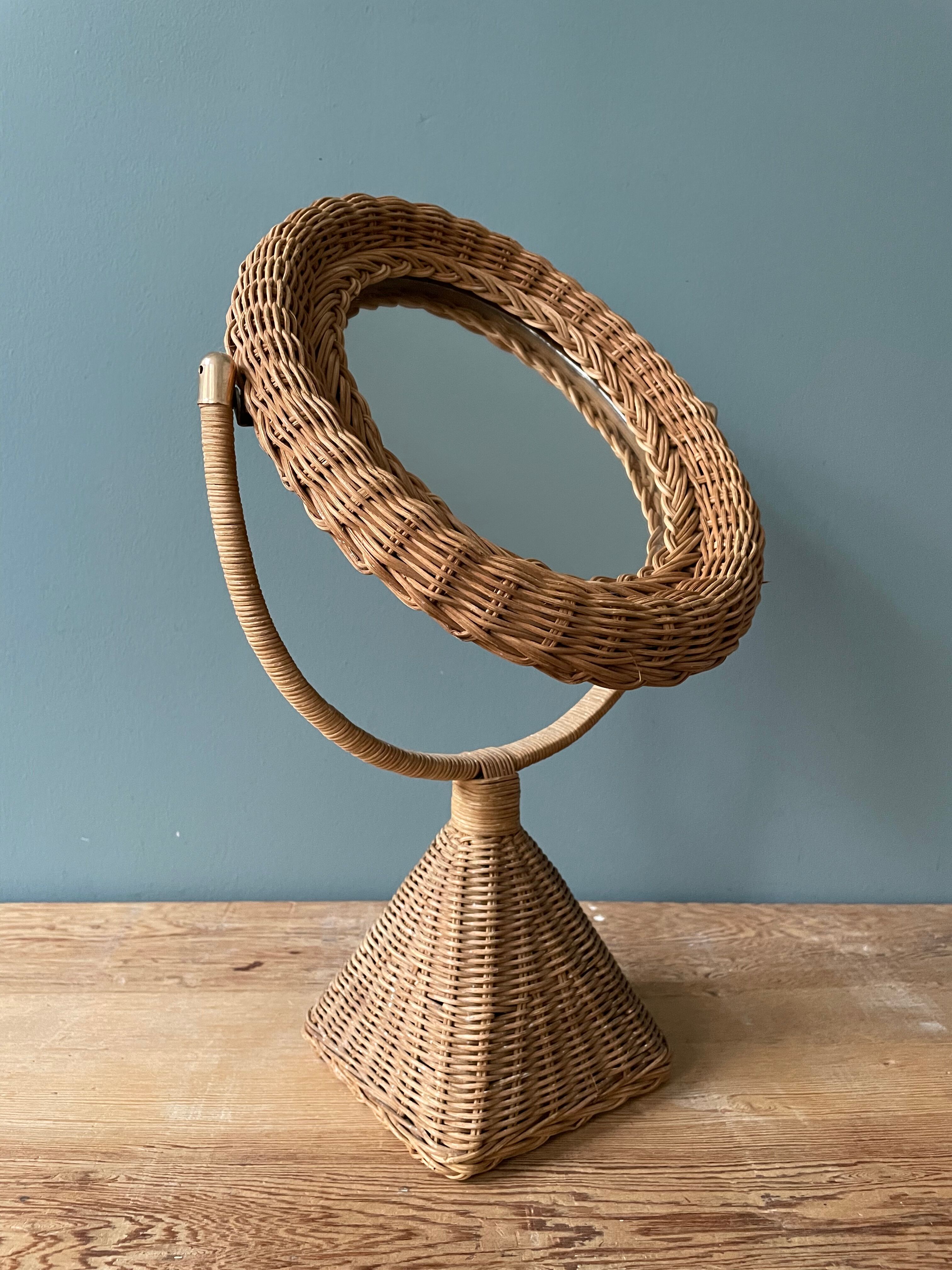 Vintage rattan table psyche mirror