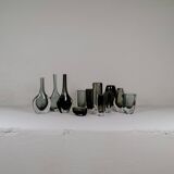 Midcentury collection of 12 pieces of art glass by Nils Landberg, Orrefors, Sweden, 1950s.