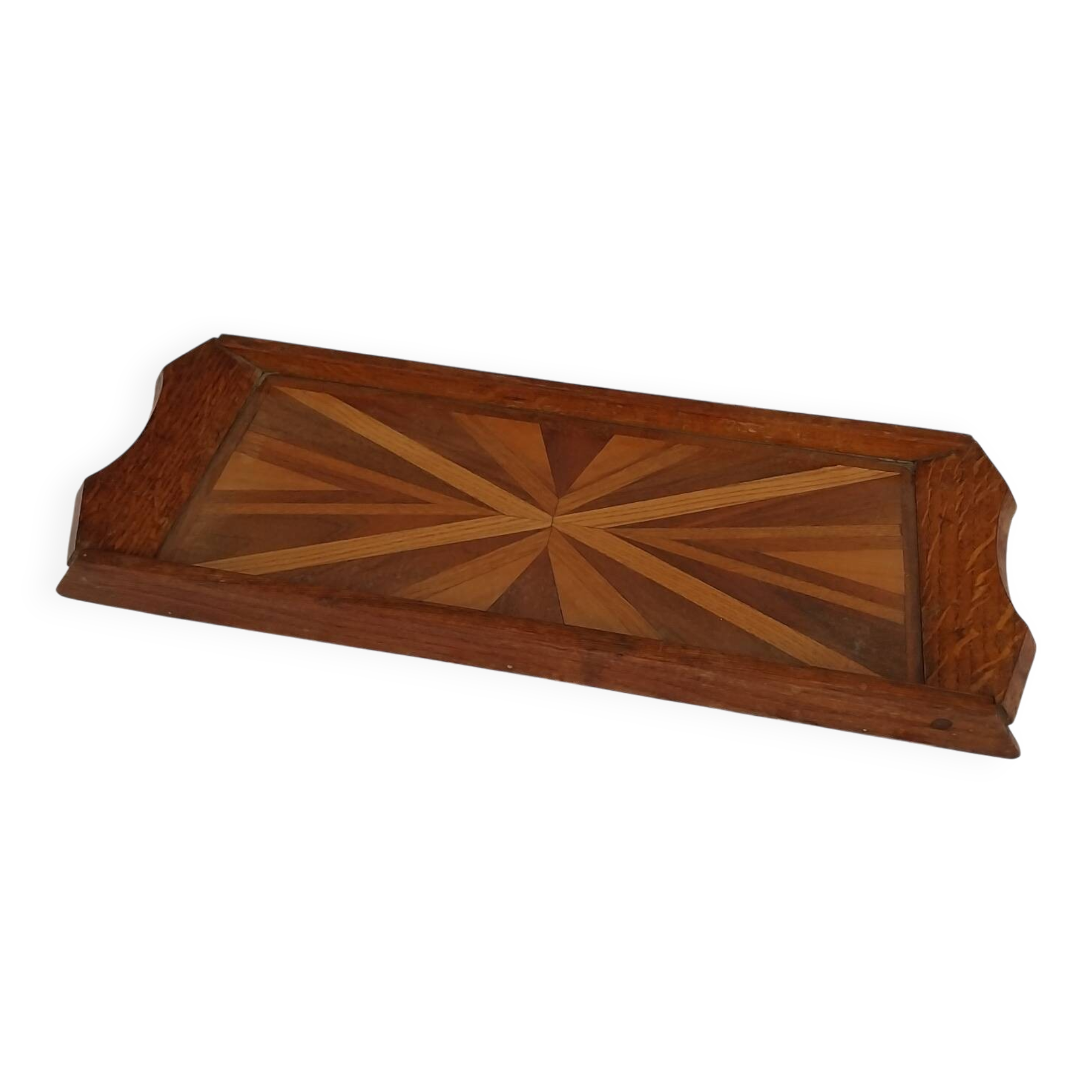 Ancien plateau rectangulaire en bois marqueté art déco