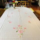 Nappe coton blanc brodée