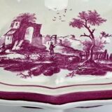 Antique large Gien vegetable soup tureen, pink landscape model, 1938/1960