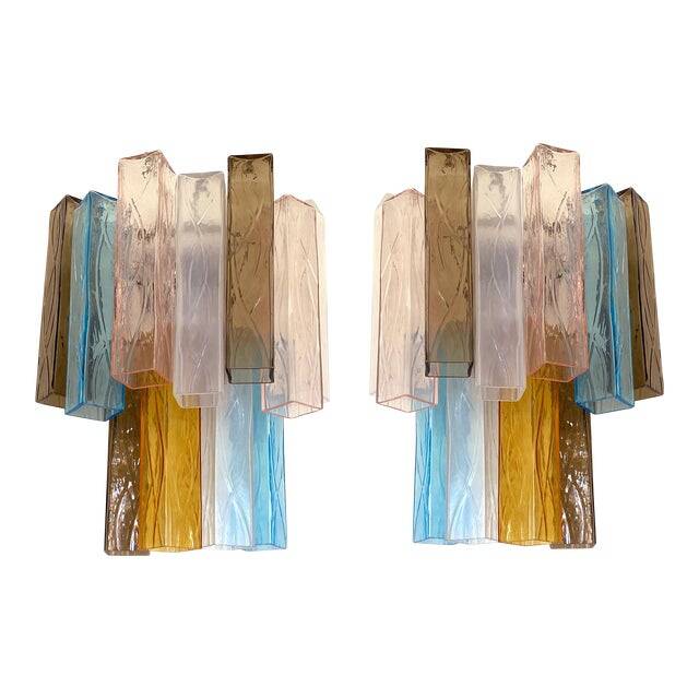 21st Century Multicolored "Squared" Murano Glass Wall Sconces - a Pair