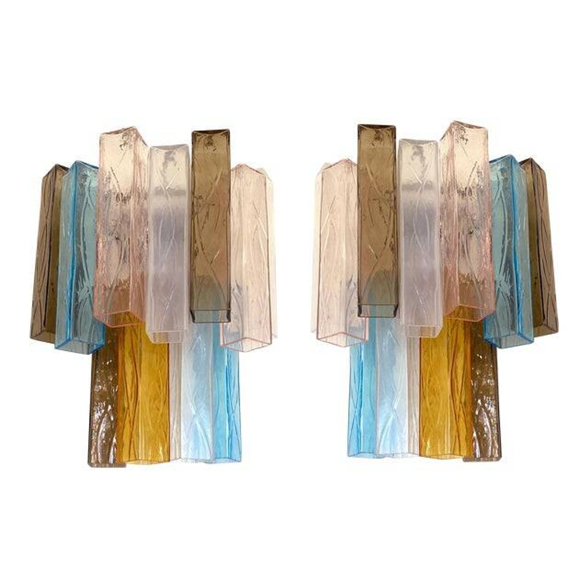 Paire d'appliques murales en verre de Murano multicolore « quadrillé » du 21e siècle