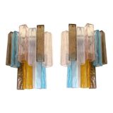 Paire d'appliques murales en verre de Murano multicolore « quadrillé » du 21e siècle