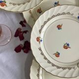 6 pale yellow earthenware dessert plates from Salins with flowers