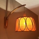 Large Scandinavian Teak Rattan Wall Lamp