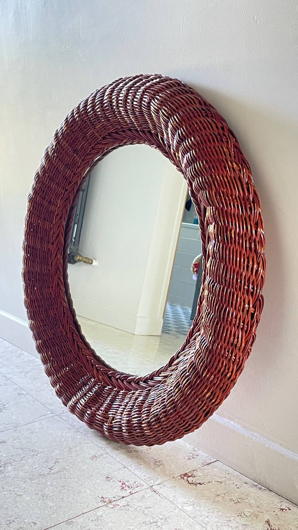 Round rattan wall mirror 1970s/80s