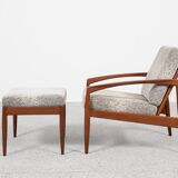 Midcentury Danish Paper Knife chair and ottoman in teak by Kai Kristiansen