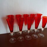 10 flutes a champagne vintage en verre rouge rubis