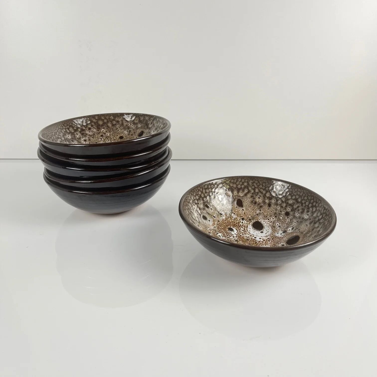 Lot de 6 bols en céramique émaillée effet réactif style japandi