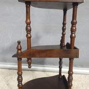 Wall-mounted corner display with 3 mahogany shelves