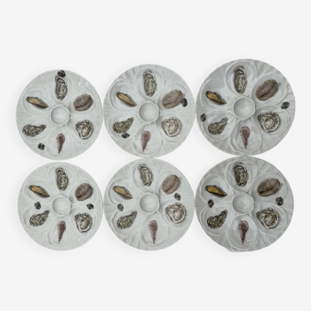 Set of 6 porcelain oyster plates - L'Hirondelle Mehun s. Yévre