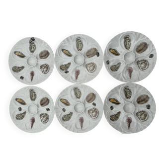 Set of 6 porcelain oyster plates - L'Hirondelle Mehun s. Yévre