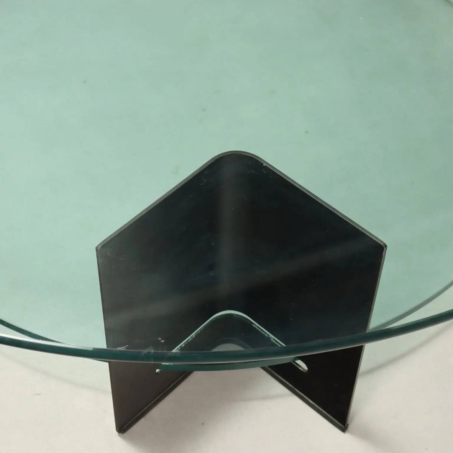 Vintage coffee table in lacquered metal and glass, Italy, 1970s-1980s.