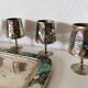 digestive service, glass and tray in silver metal Mexican abalone