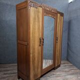 three-door wardrobe in fruitwood veneer, Art Deco style