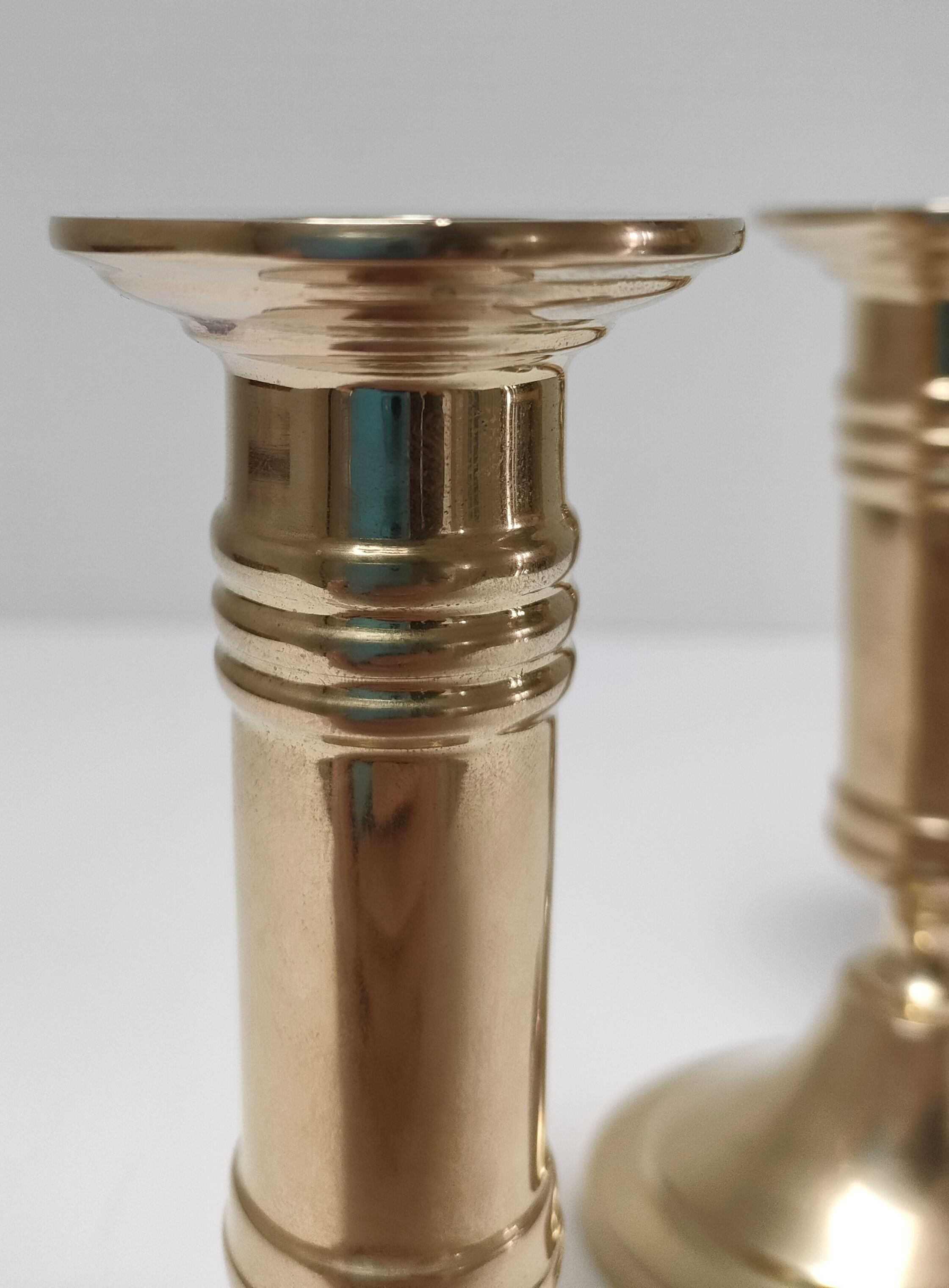 Pair of solid scandinavian danish handmade brass candle holders vintage