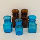 Trio of vintage turquoise blue glass jars