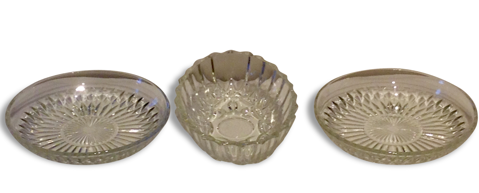 Old cups glass faceted, vintage chiseled glass ramekins