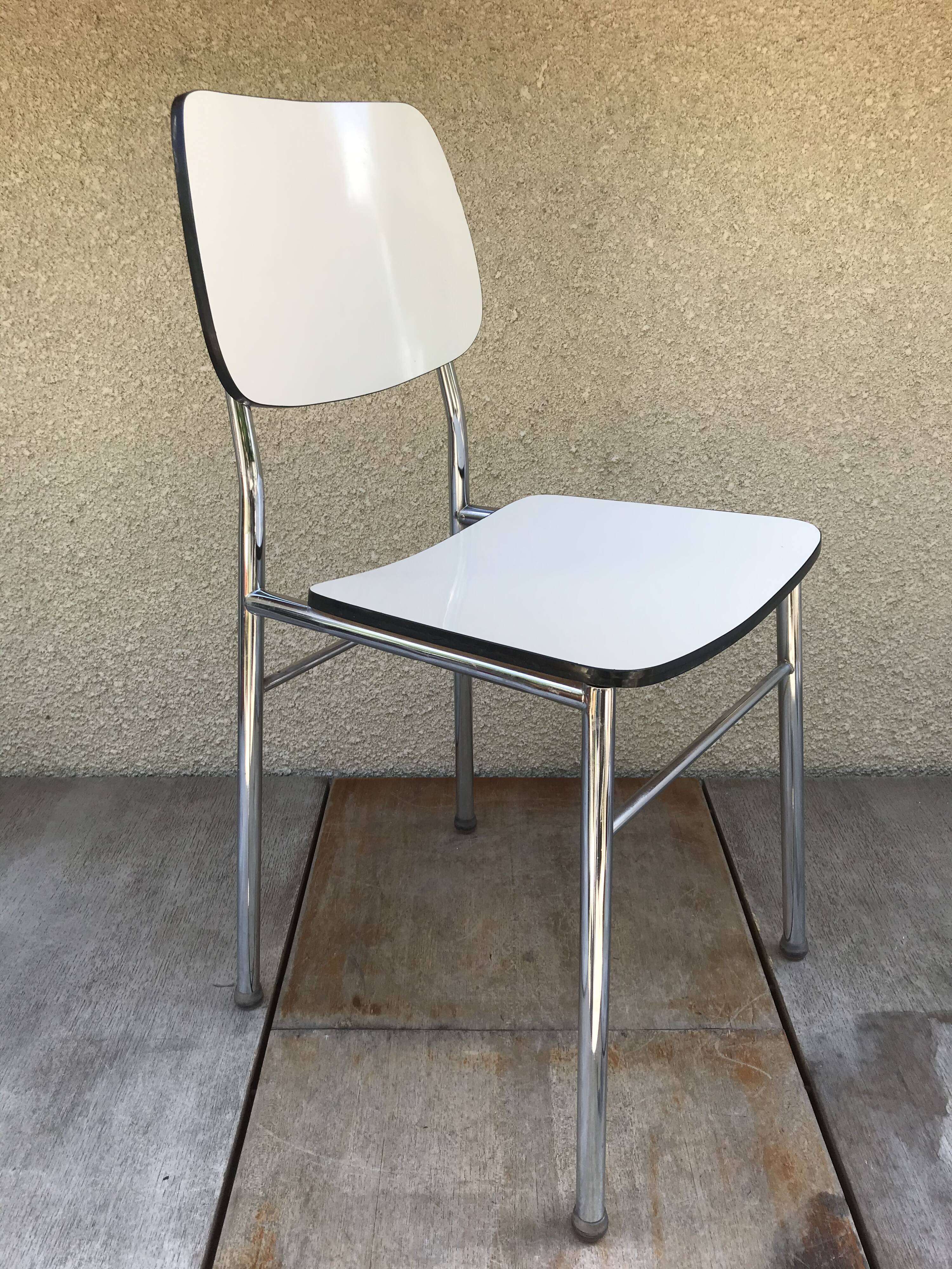 Pair of Old Metal Chromé Chairs - Vintage White Formica