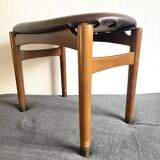 Stool in wood & leather 50/60