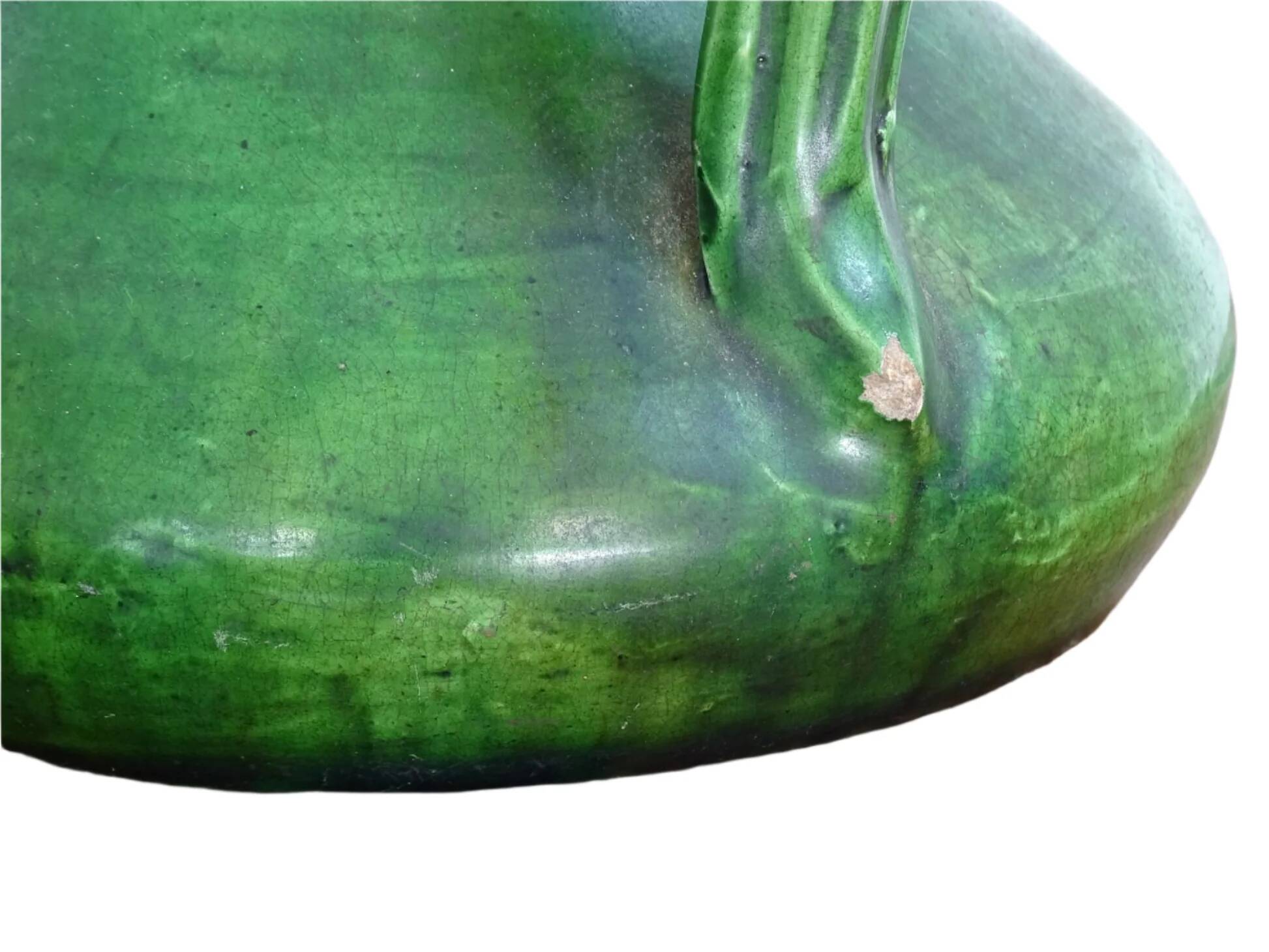 Vase ancien français en faïence de style Art nouveau à glaçure verte