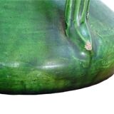 Vase ancien français en faïence de style Art nouveau à glaçure verte