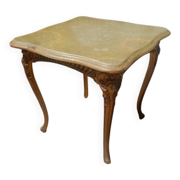 Table d’appoint vintage en laiton doré et plateau en onyx