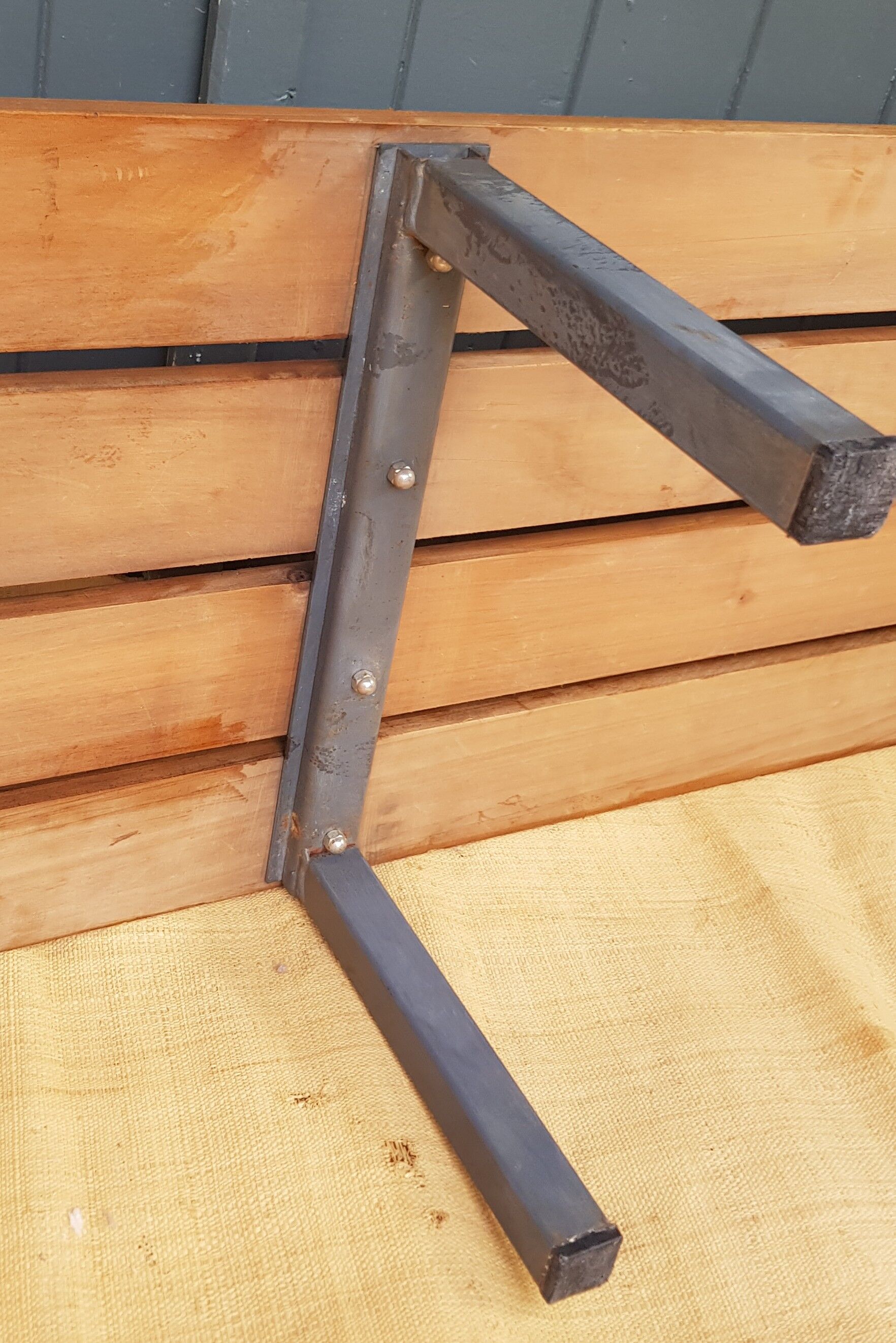 Metal and wood locker room bench