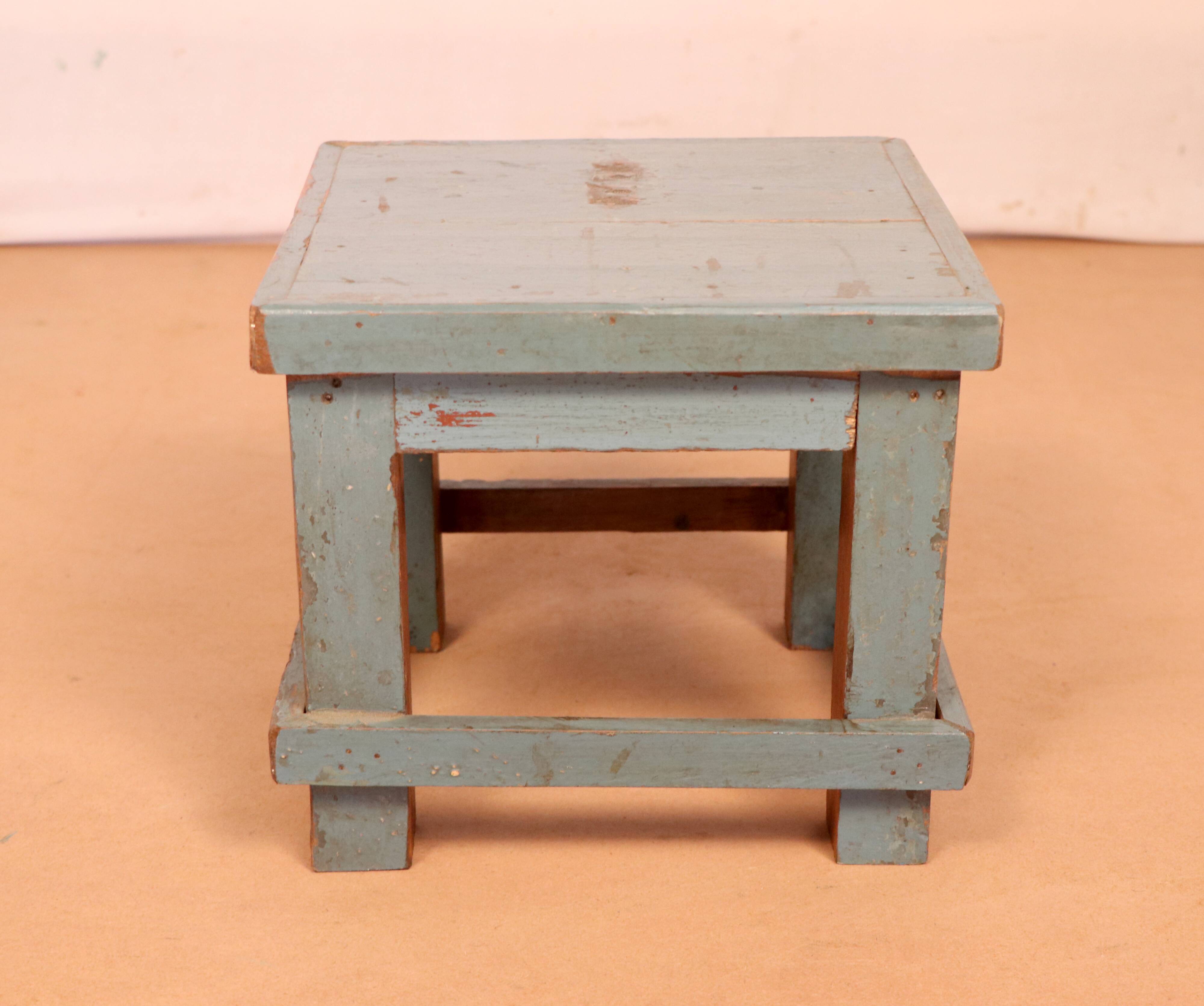Old workshop bedside table in original blue patina burmese teak