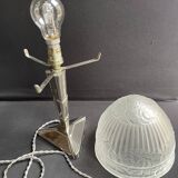 Art Deco table lamp – Chromed metal and molded pressed glass – Attributed to Création Tief