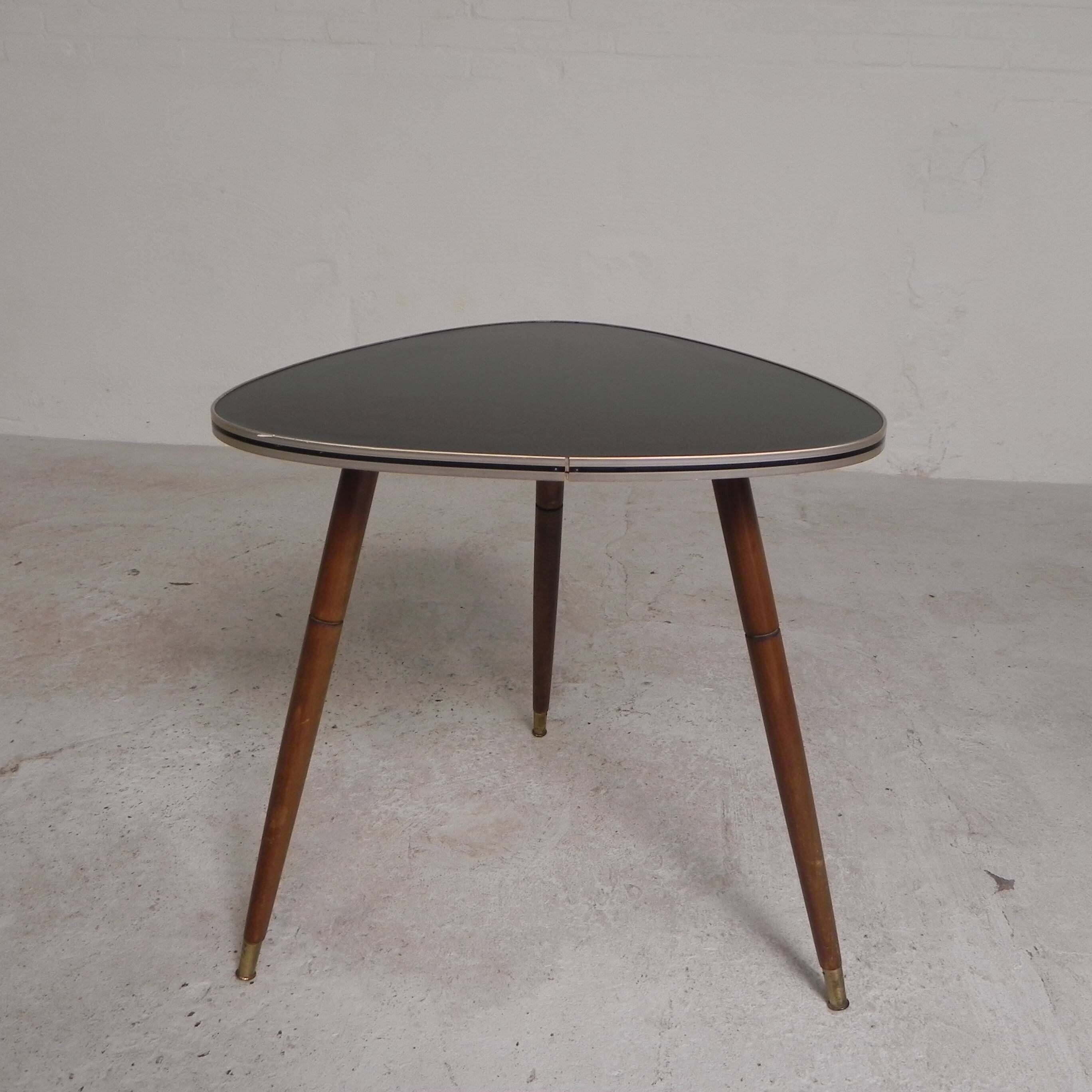 Triangular vintage side table, coffee table, tripod