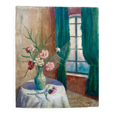 1920s French Still Life Oil Painting – Red Roses on Panel – Vintage Floral
