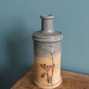 Vase soliflore bouteille en grès décor herbier
