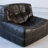 Ensemble de Salon Kashima Vintage en Cuir Noir par Michel Ducaroy pour Ligne Roset, 1976, Set de 3