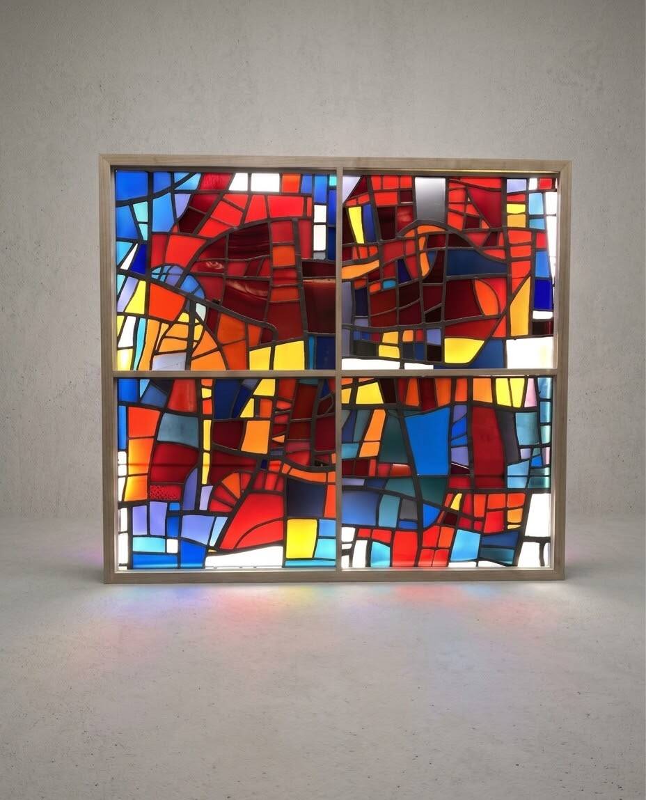 Vitrail  cabinet - Stained Glass 1960