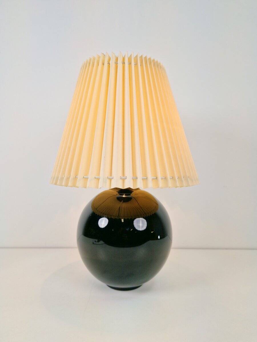 Black Opaline Glass Spherical Table Lamp in the style of Jacques Adnet, 1950s