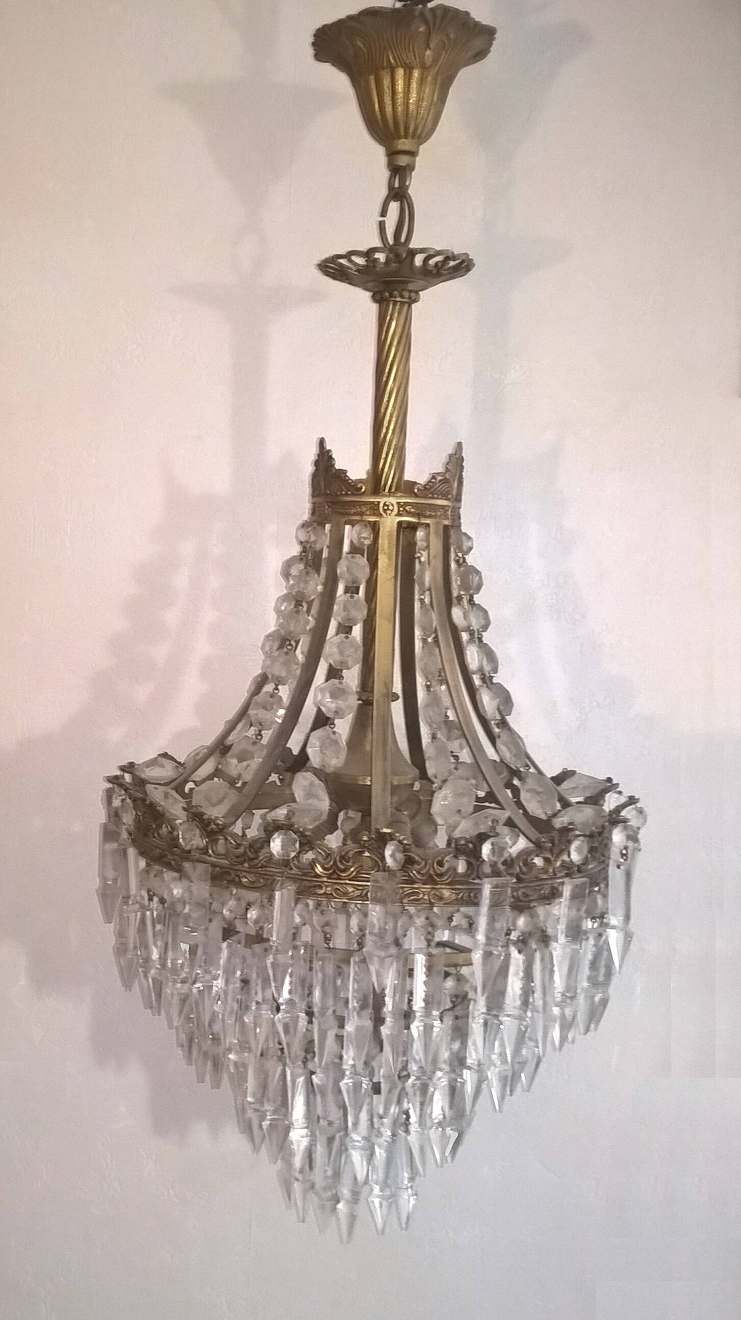 Lustre ancien forme montgolfière en laiton 4 feux