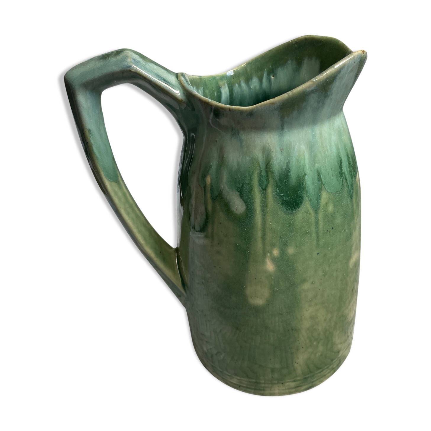 Turquoise green enamelled ceramic pitcher
